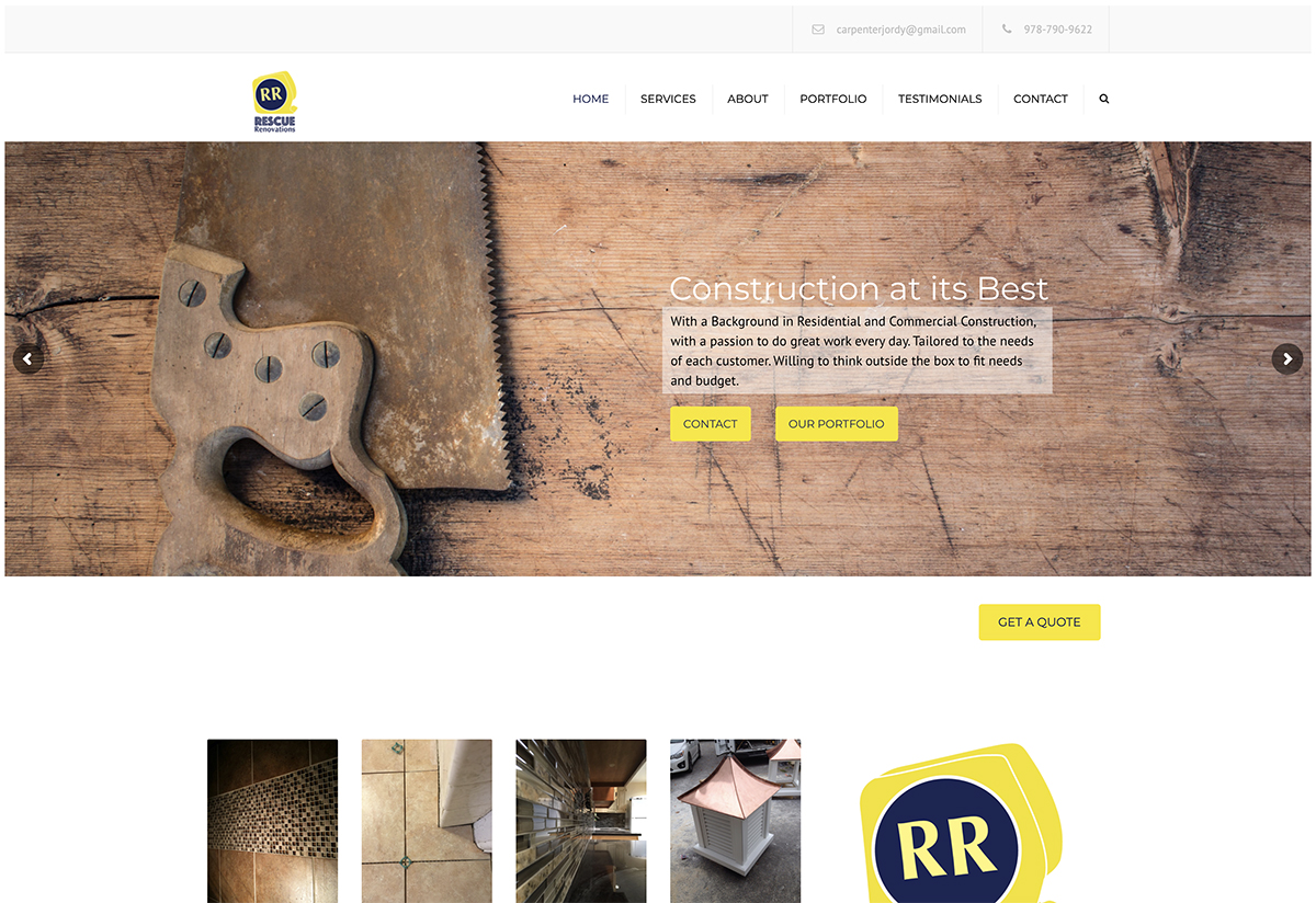 Website design for Rescue Renovation. Designed by Sitka Creations.