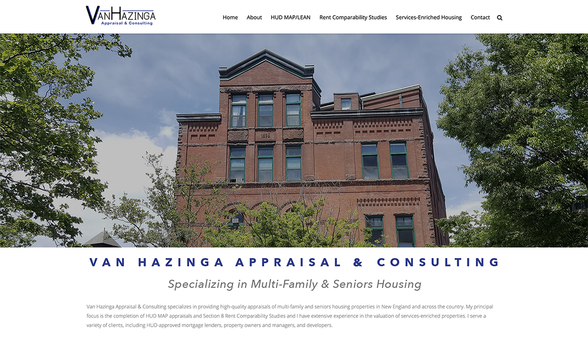 Website design for VanHazinga Appraisal. Designed by Sitka Creations.